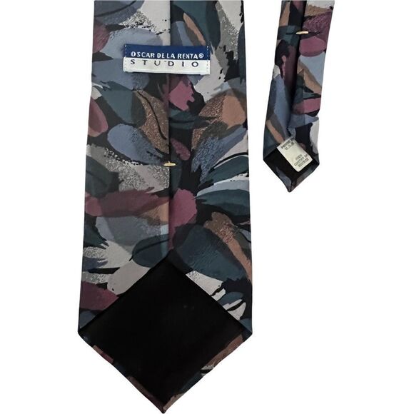Vintage Oscar de la Renta Poly Silk Blend Tie Abstract Brushstrokes 80’s Retro - Picture 2 of 3